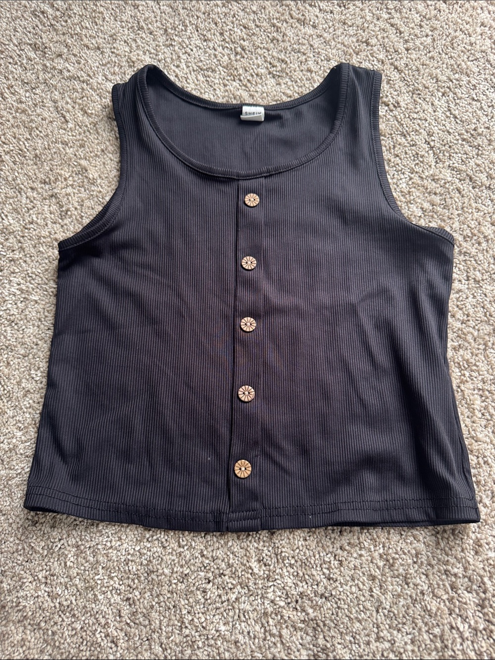 SHEIN Ribbed Scoop Neck Tank - Charcoal Gray